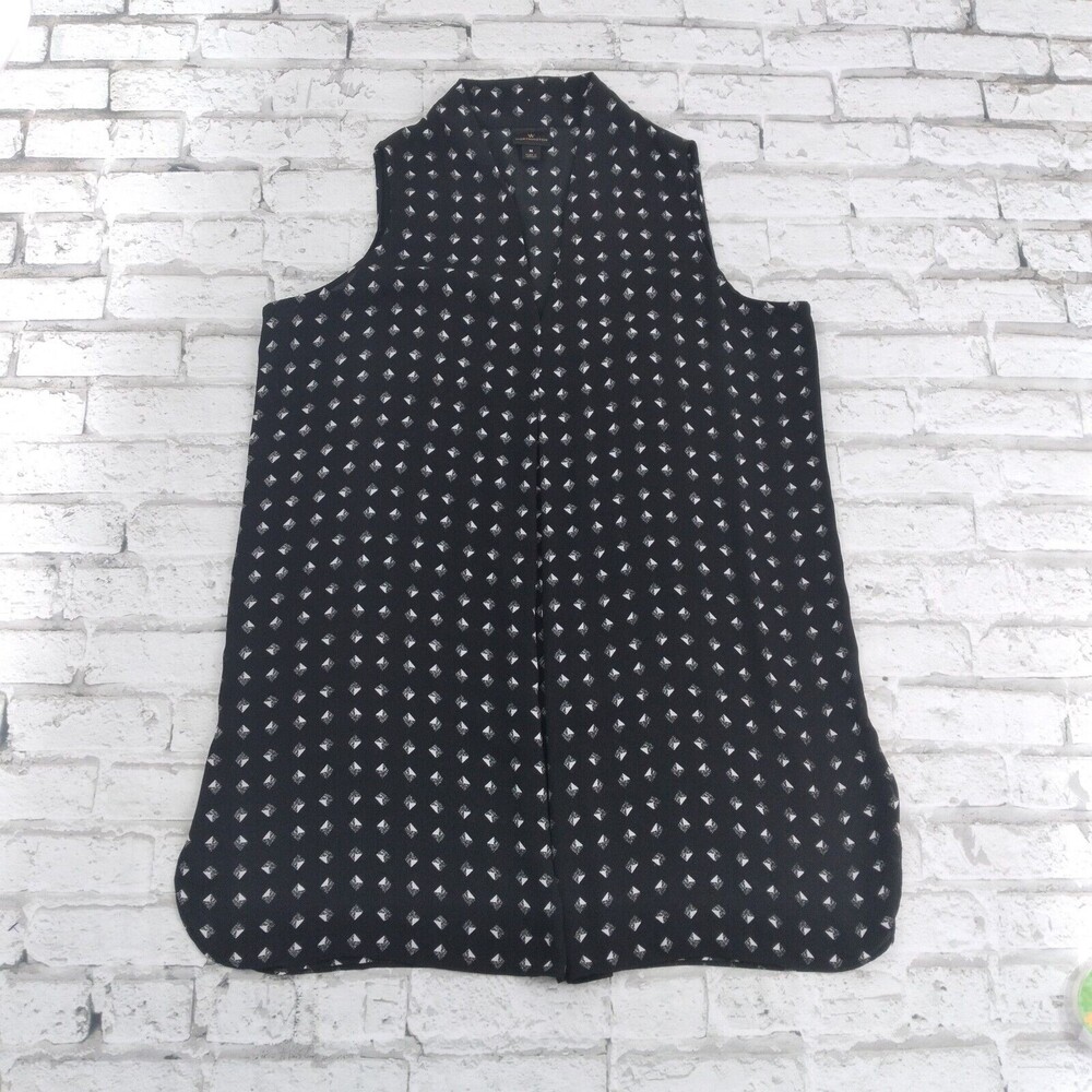 Worthington Blouse Womens Medium Black Geometric Sleeveless V Neck Tunic Pleated